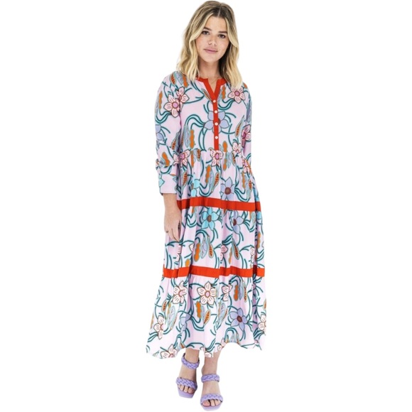 Briton Court Women's Large Tiered Monet Garden Midi Dress Scarlett Floral - Picture 7 of 9